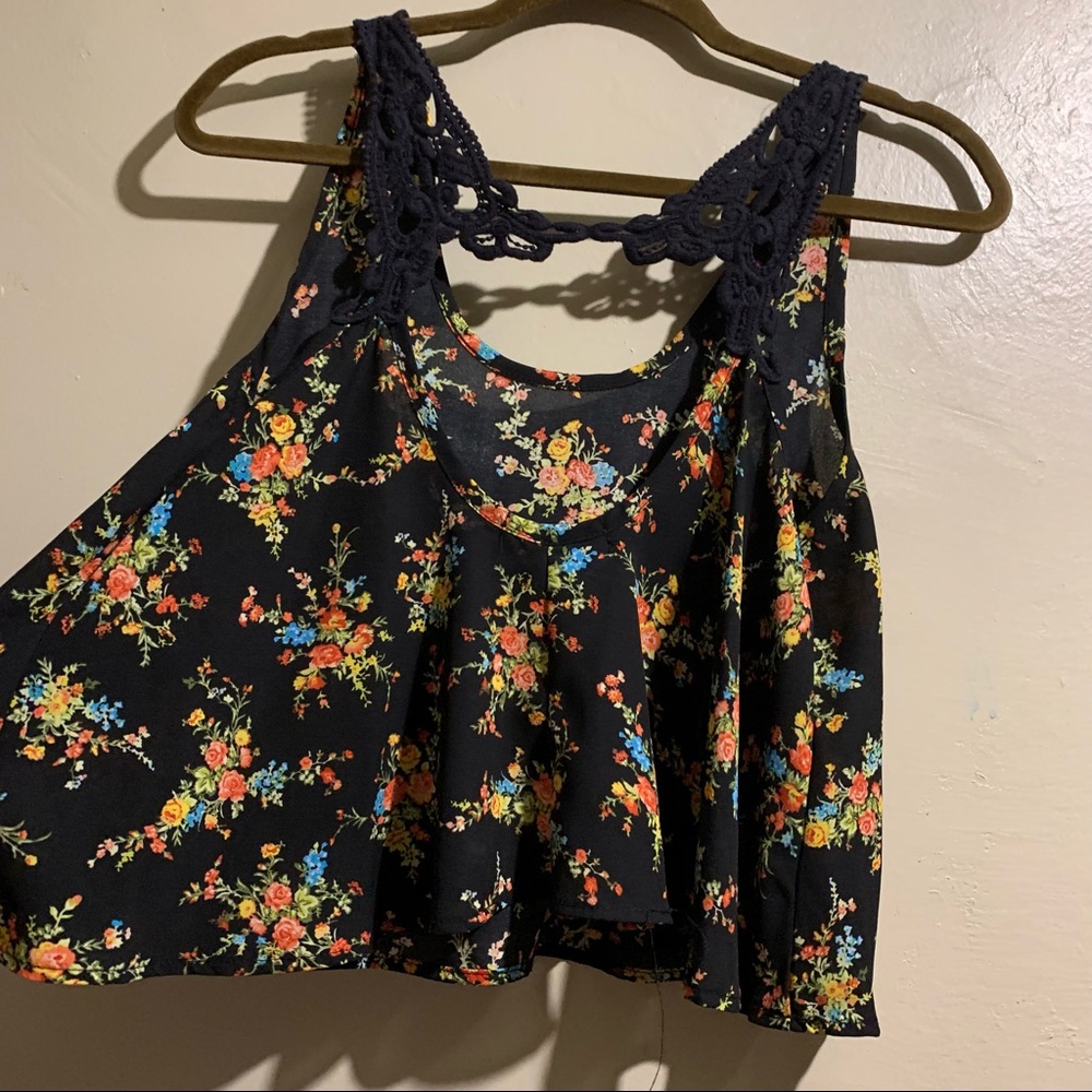 Floral Crop Top with Crotchet back design Size Small